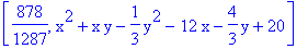 [878/1287, x^2+x*y-1/3*y^2-12*x-4/3*y+20]